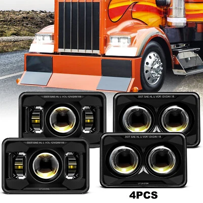 4PC Black 4x6'' LED Headlights Hi-Lo Sealed Projector For Kenworth T800/400 W900 - Image 1 of 4