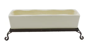 Vintage Ceramic Matte White Oblong Planter on Footed Metal Stand McCoy Haeger - Picture 1 of 13