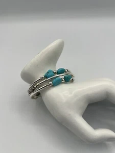 Sterling Silver, Turquoise Beaded Coil Wrap Bracelet, 2.5” Diameter - Picture 1 of 6