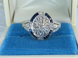 14k Gold 20er Jahre Antik Art Deco RING Milgrain Diamant & Lab Created Saphir - Bild 1 von 9