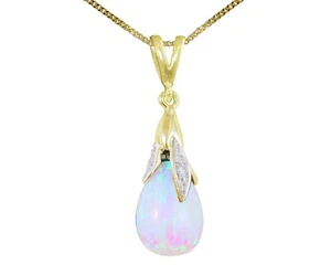 9ct Oro Blanco Amarillo Ópalo y Diamante Briolette Colgante/Collar Británico - Imagen 1 de 6