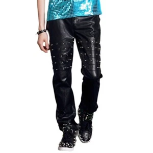 Leather Pant Pants Men's Real Style Biker Genuine Jeans Motorcycle Lace Black 14 - Picture 1 of 3