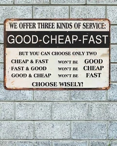 Good Cheap Fast Service Sign Aluminum Metal 8"x12" Funny Shop Office Garage - Picture 1 of 1