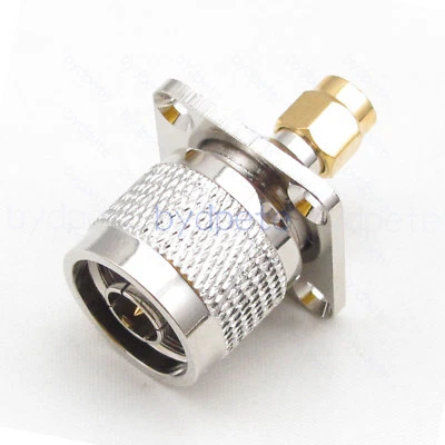 SMA male to N male plug type 4 holes Square hole panel RF connector Coax adapter - Image 1 of 4