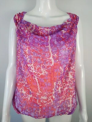Jennifer Lopez Red Purple White Sleeveless Blouson Top Draped Overlay Lined M - Image 1 of 4