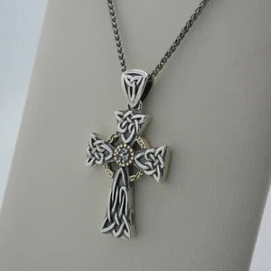 Sterling Silver Trinity Celtic Cross Pendant 10K Gold Accent Center KEITH JACK - Picture 1 of 8
