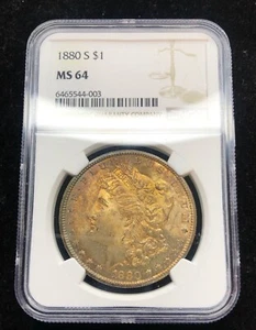1880 S 1$ NGC GOLD TONED MONSTER TONING MS 64 NGC - Picture 1 of 3
