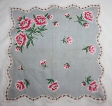 Vintage Hanky Handkerchief ~ Gray Background with Pink and White Flower Design
