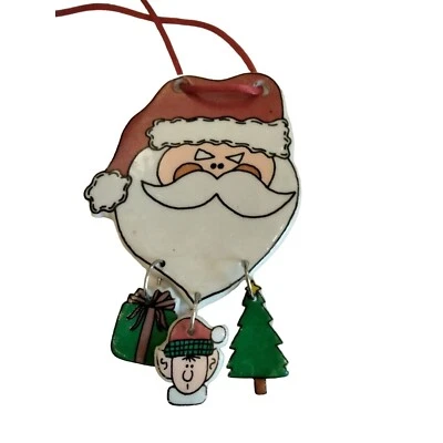 Collar de Papá Noel Vintage Navidad Cerámica Navidad Dijes Cordón Rojo Foto 1 de 4