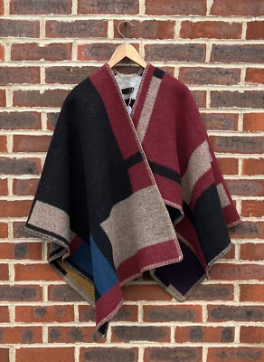 Burberry Prorsum Damas Color Bloque Lana Cachemira Capa Chaqueta Monograma A385 Foto 1 de 4