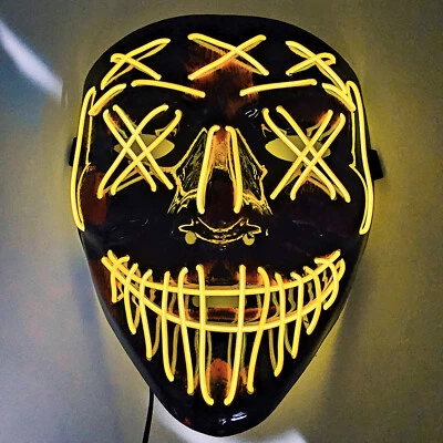 Purge Halloween LED Light Up Mask 3 Modes Costume Rave Cosplay Party Clubbing US - Image 1 of 4