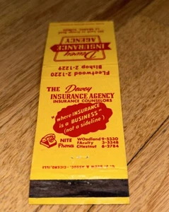 Old Matchbook Cover DEWEY INSURANCE AGENCY, 505 S. La Grange Road LA GRANGE, IL - Picture 1 of 3