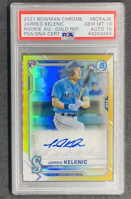 Jarred Kelenic 2021 Bowman Chrome Gold Refractor RC Auto /50 PSA 10/10, POP 1 🔥 - Image 1 of 2