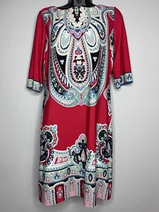 Sandra Darren Women's Red Multicolor Paisley 3/4 Sleeve Shift Dress Size 6 - Picture 1 of 10