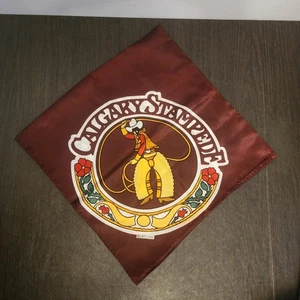 1975 CALGARY STAMPEDE Souvenir SILK SCARF Cowboys Rodeo Western 27” Canadian - Picture 1 of 10