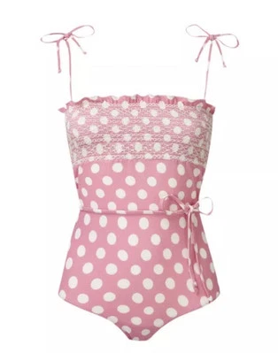 Maiô LISA MARIE FERNANDEZ Selena rosa bolinhas tamanho 4-6 smocked peça única - Imagem 1 de 4