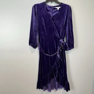 Cato Purple Velvet Wrap Dress Womens Size Small Ruffle V Neck 7/8 Sleeves NWOT - Picture 1 of 12