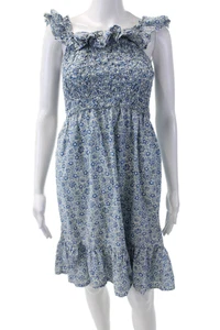 Sea New York Girls Cotton Floral Smocked Ruffle Trim Sundress Blue Size 10 - Picture 1 of 6