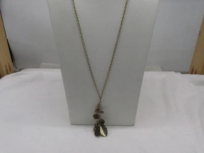 Collar de diseño de hojas de madera, marrón, amarillo y tono dorado CR 30" de largo #16J Foto 1 de 4