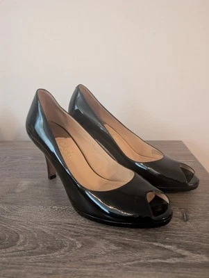 Cole Haan NikeAir charol cuero negro punta abierta aguja talla - 8,5 Foto 1 de 4