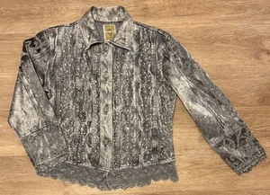 Giacca donna Flashback vintage argento elasticizzato ricamato all'uncinetto taglia L - Foto 1 di 11
