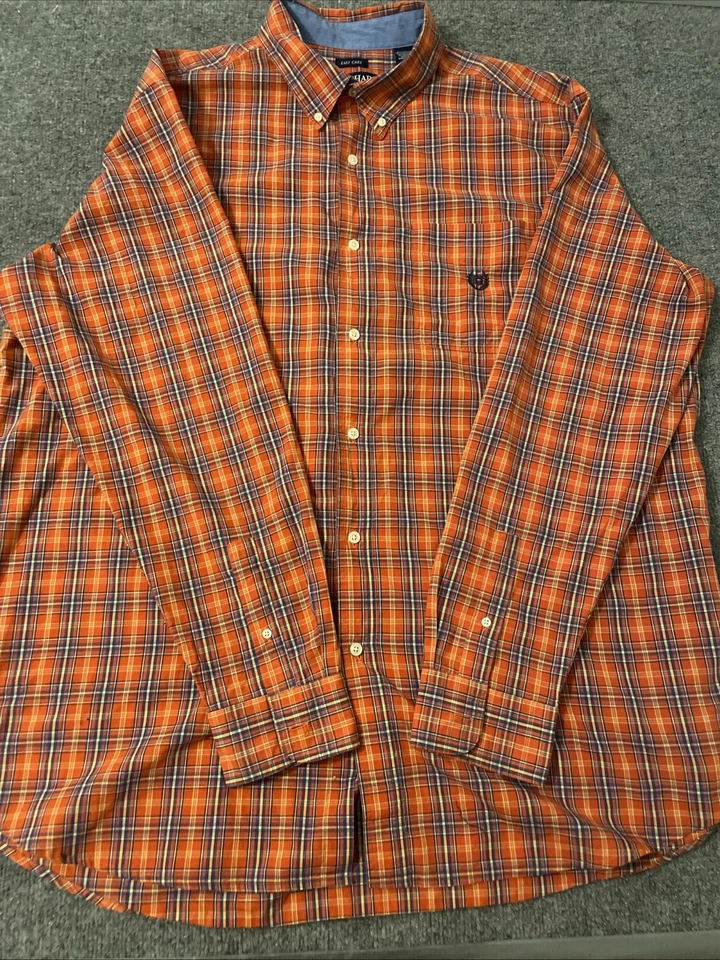 Camisa Chaps Para Hombre 2XLT Alta Naranja Azul A Cuadros Abotonada Fácil Cuidado Mezcla Algodón Foto 1 de 4