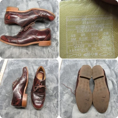 Sebago Oxfords Dress Shoes Womens 9 M Brown Glossy Leather Lace-Up Brogue Casual - Image 1 of 4