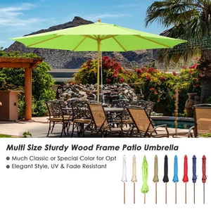 9' 13' Outdoor Patio Wood Umbrella Wooden Pole Market Beach Garden Sun Shade - Picture 1 of 67