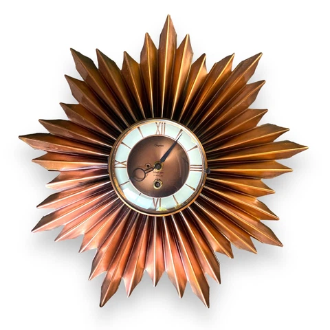 VNTG Gregorian Copper MCM Starburst Wall Clock Mechanical 8 Day Jewelled- No Key Cover