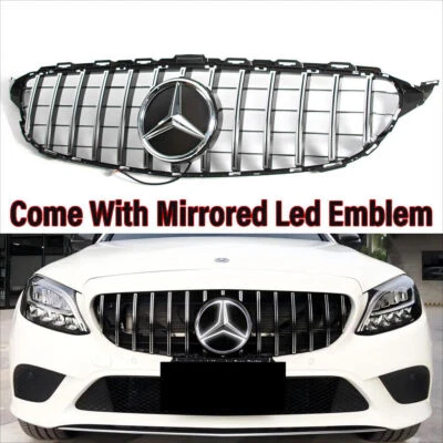 Chrome Grille For 2019-2021 Mercedes Benz W205 C43 C300 Front Grill W/LED Emblem Foto 1 de 4