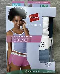 hanes premium shorties boyfriend cotton stretch-4shorties-size9/2XL