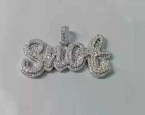 3Ct Round Cut Real Moissanite Custom Name Pendant 14K White Gold Plated Silver - Picture 1 of 9