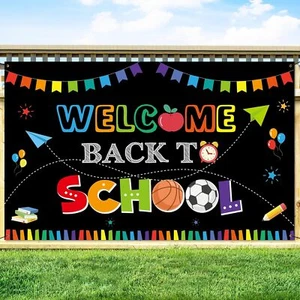 Welcome Back To School Banner Backdrop Supplies multicolored  - Picture 1 of 7