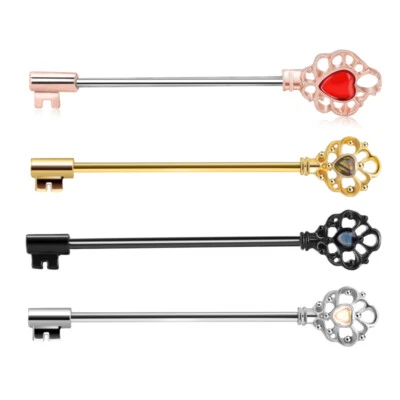 14G Key Style Ear Industrial Barbell Piercing Scaffold Bar Cartilage Earrings - Image 1 of 4