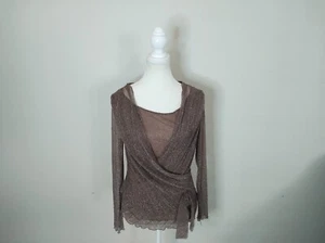 Beautiful Champagne Glittery Style Blouse With Rosette Design. Size 12. - Picture 1 of 10