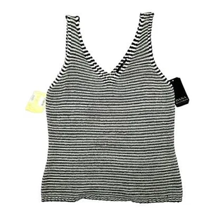 Dana Buchman Womens XL V Neck Tank Black/White Stripe Stretch Weave Stylish NEW - Picture 1 of 7