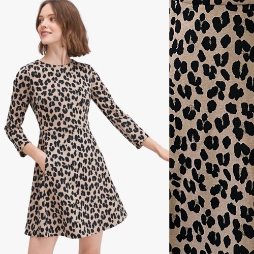 Abito Kate Spade Forest felino jacquard leopardato maglia aderente svasato elasticizzato tasche 2
