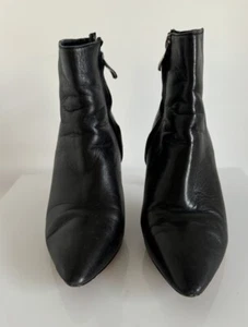 Halogen Leather Pointed Toe Heeled Ankle Booties Side Zip Womens Black 7M - Picture 1 of 15