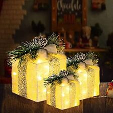 Hourleey Set of 3 Christmas Lighted Gift Boxes Pre-lit 60 LED Light Up Prese...
