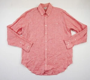 J. Peterman Shirt Mens Large Red Button Down Long Sleeve 100% Linen Adult - Picture 1 of 11