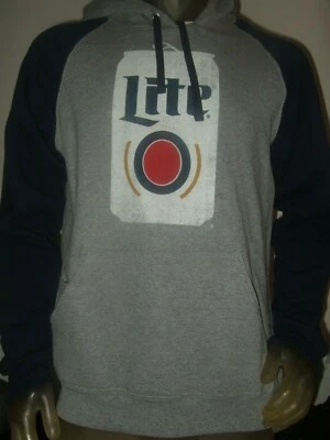 New Men's S M XL Gray & Blue Miller Light Beer Alcohol Drink Can Hoodie Sweater - Image 1 of 3