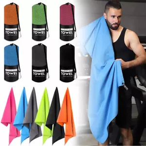 Beach Towel Sports Quick Dry Pocket Portable Travel Towel Bath Sheet With Bag - Picture 1 of 27