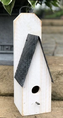 Boston Bird House with Embossed Metal Roof - White Wash - Image 1 of 3