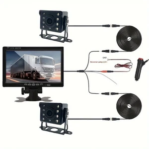 7" MONITOR +2x 4PIN CCD BACKUP CAMERA REAR SIDE VIEW SYSTEM FOR TRUCK RV TRAILER - Picture 1 of 14