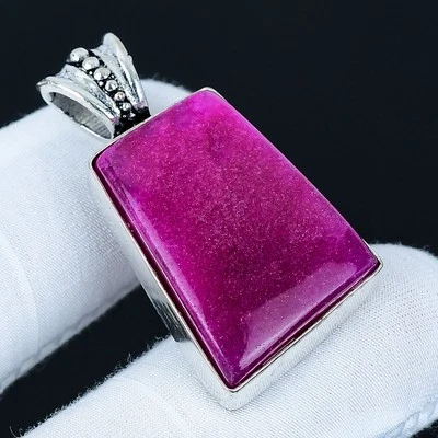 Kashmir Red Ruby 925 Silver Plated Handmade Pendant of 1.6" - Image 1 of 3