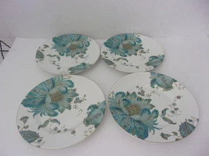 222 Quintos Platos de Ensalada/Almuerzo Floral Eliza Teal Porcelana 8 3/4" ~ Juego de 4 - Imagen 1 de 5