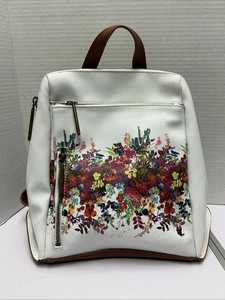NWT Elliot Lucca Olvera Backpack Purse #107934 White Brown Floral - Picture 1 of 11