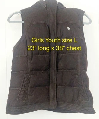 Chaleco acolchado Abercrombie & Fitch juvenil talla L con capucha marrón cremallera completa y a presión Foto 1 de 4
