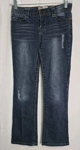 LEI Alexa Girls Denim Blue Jeans Size 12 With Distressed Lowrise Slim Boot - Picture 1 of 8