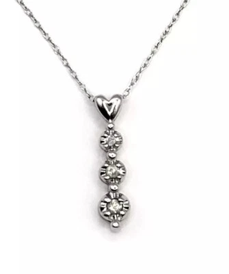 10K White Gold Diamond 3 Tier Past Present Future Pendant Necklace & Chain - Image 1 of 4